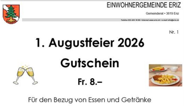 Jetzt: Gutscheine für 1.-August-Feier abholen